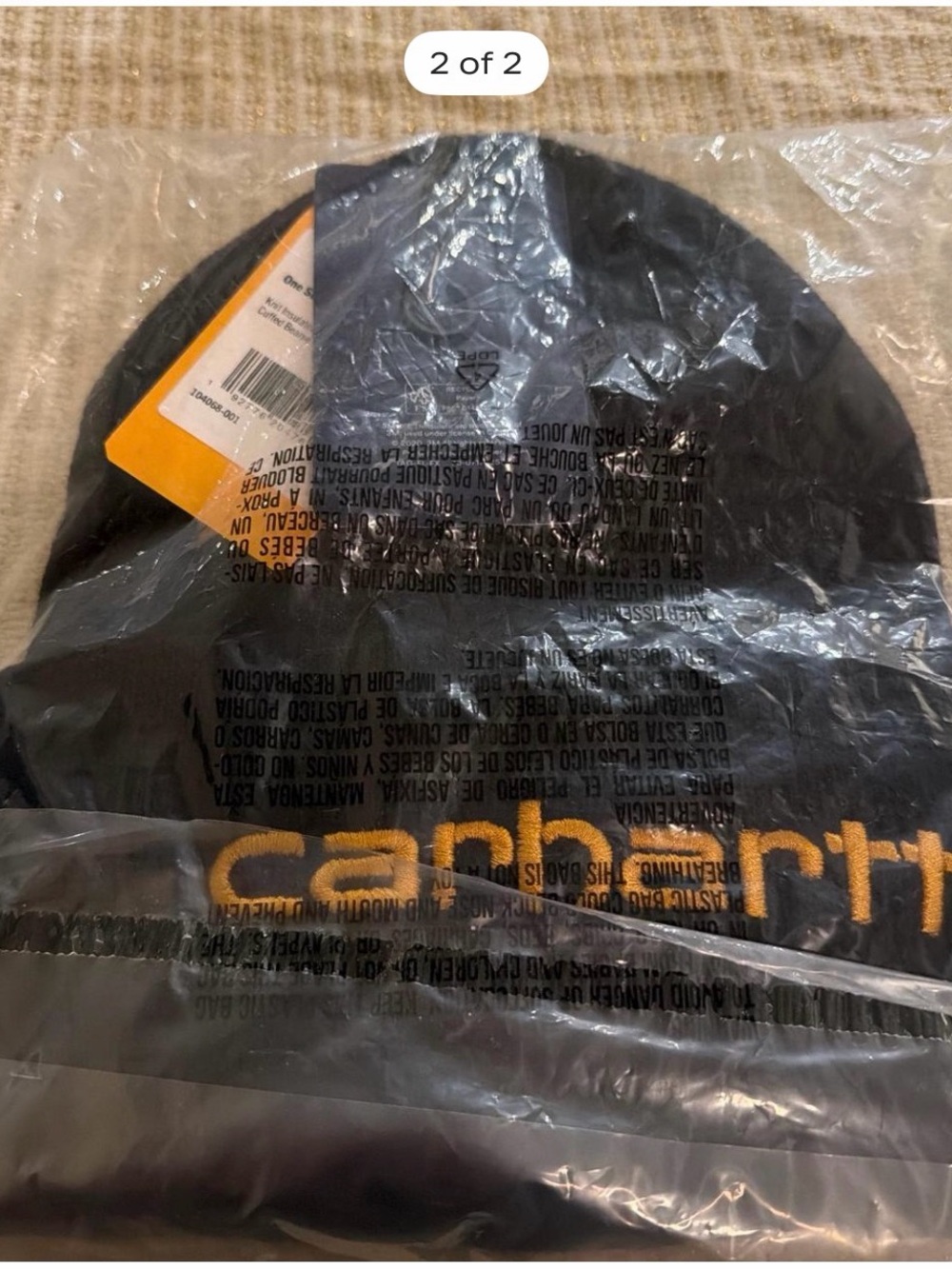 Carhartt Black Beanie with Gold Logo Knit Cuff